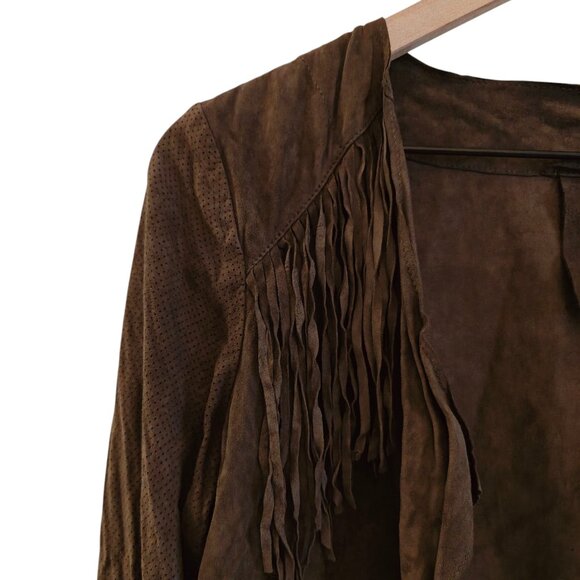 Edge Brown Suede Fringe Open Jacket 8 - Picture 4 of 9